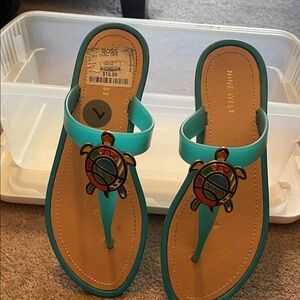 Nine West Aqua Sandals with Turtle Accent